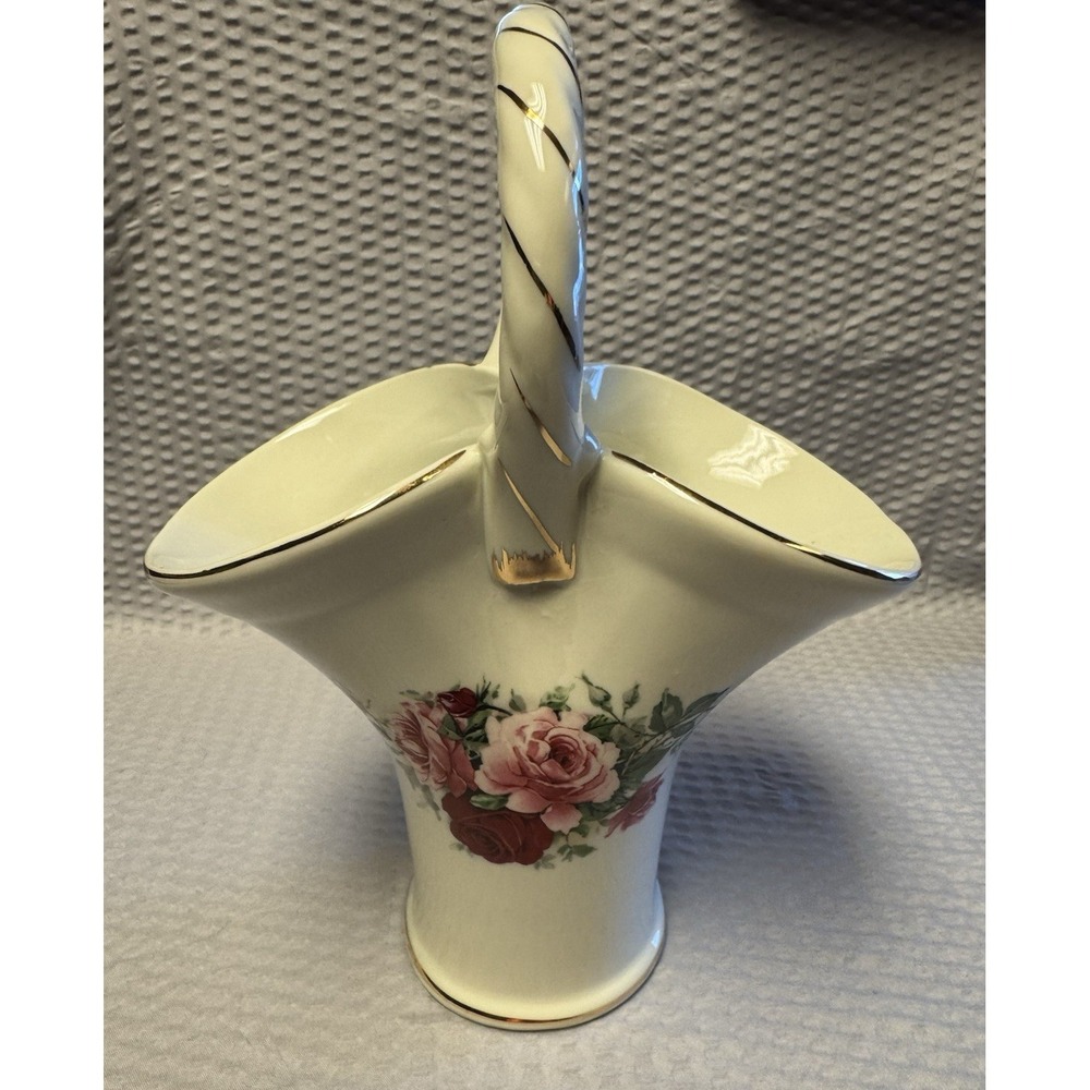 Vintage Formalities By Baum Brothers Floral Handled Vase Basket Porcelain‎